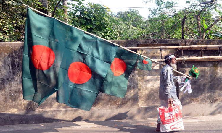 বিজয় দিবস সমাগত। তাই ফেরিওয়ালারা পাড়া মহল্লায় ঘুরে ঘুরে জাতীয় পতাকা বিক্রি করছেন