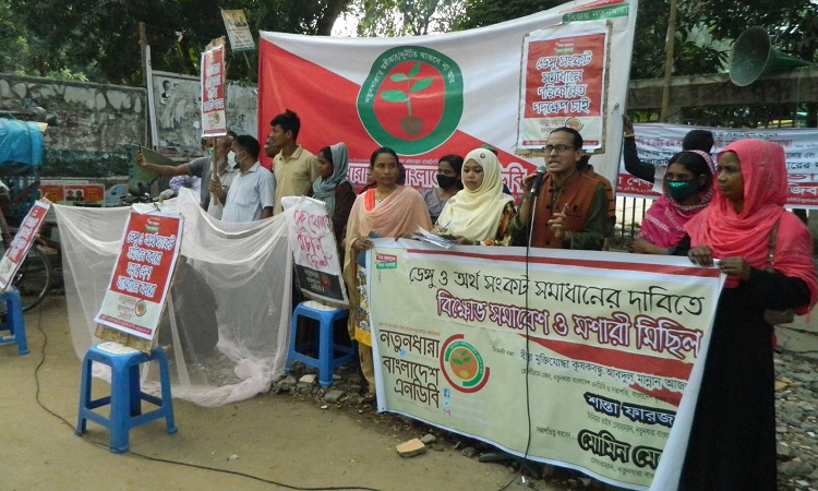 দেশের চলমান অর্থনৈতিক সংকটের পাশাপাশি ডেঙ্গু সমস্যার সমাধানের দাবি জানিতে শুক্রবার জাতীয় প্রেস ক্লাবের সামনের সড়কে ফুটপাতে মশারি টানিয়ে বিক্ষোভ সমাবেশ করেন রাজনৈতিক সংগঠন নতুনধারা বাংলাদেশের সদস্যরা।