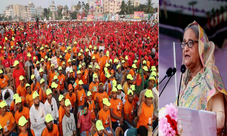 আওয়ামী লীগ সভাপতি ও  প্রধানমন্ত্রী শেখ হাসিনা শনিবার বিকেলে রাজধানীর কাওলাস্থ সিভিল এভিয়েশন মাঠে আওয়ামী লীগ আয়োজিত জনসভায় বক্তব্য রাখেন।