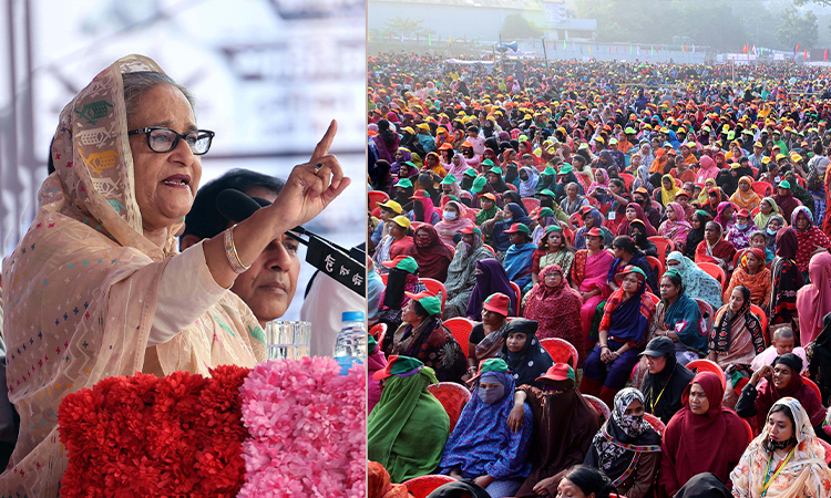 আওয়ামী লীগ সভাপতি ও প্রধানমন্ত্রী শেখ হাসিনা মঙ্গলবার বিকেলে ফরিদপুরের সরকারি রাজেন্দ্র কলেজ মাঠে বিশাল নির্বাচনি জনসভায় ভাষণ দেন।