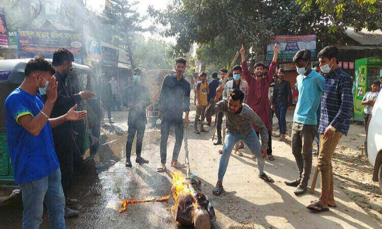 বিএনপি নেতা খোকনের কুশপুত্তলিকা দাহ করল ছাত্রদলের একাংশ