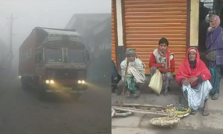 হিলিতে ঘন কুয়াশার সাথে জেঁকে বসেছে তীব্র শীত