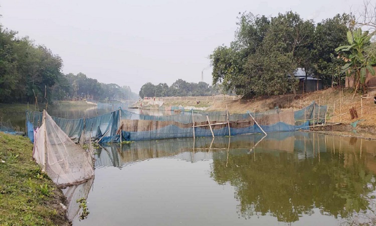 বোয়ালমারীতে নদীতে বাঁধ দিয়ে মাছ চাষ, নির্বিকার মৎস্য অফিস