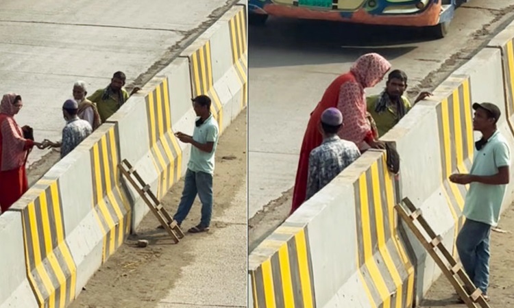 ডিভাইডারে মই বসিয়ে ৫ টাকায় রাস্তা পারাপার, ভিডিও ভাইরাল