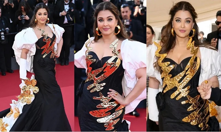 ভাঙা হাতে কানের লাল গালিচায় মুগ্ধতা ছড়ালেন ঐশ্বরিয়া