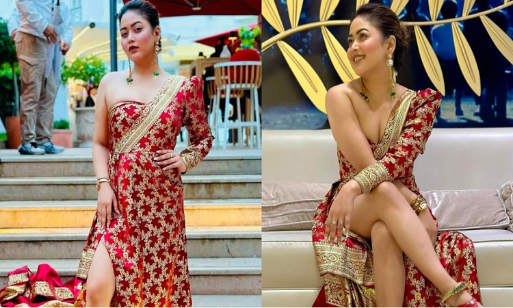 কানে লাল বেনারসিতে নজরকাড়া লুকে ভাবনা