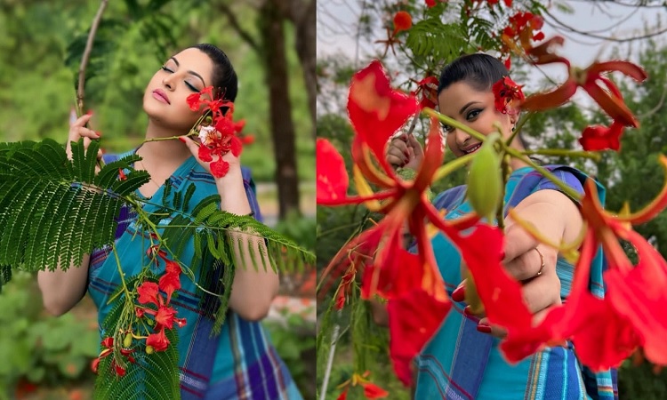 কৃষ্ণচূড়ার আগুনে, লাগে রঙ ফাগুনে এই মনে : পরীমণি