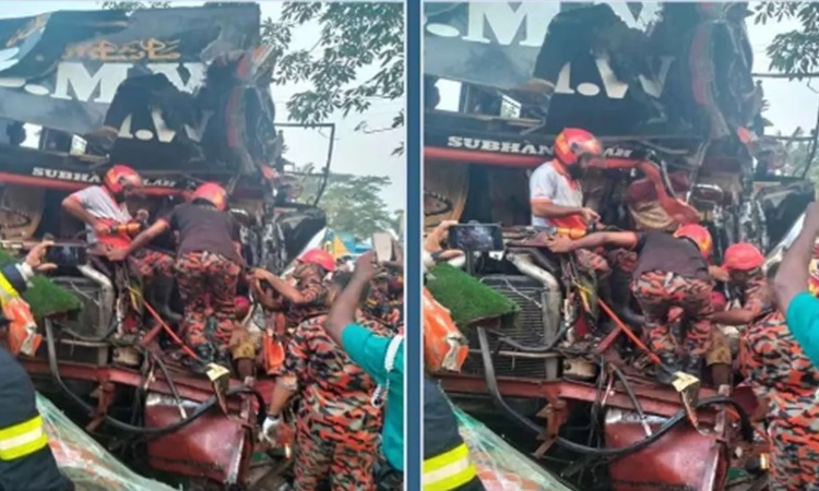 বরিশালে গ্যাস সিলিন্ডারবোঝাই ট্রাকে বাসের ধাক্কা, নিহত ২