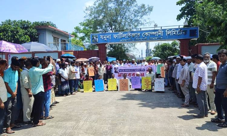 যমুনা সার কারখানা চালুর দাবিতে মানববন্ধন ও বিক্ষোভ সমাবেশ