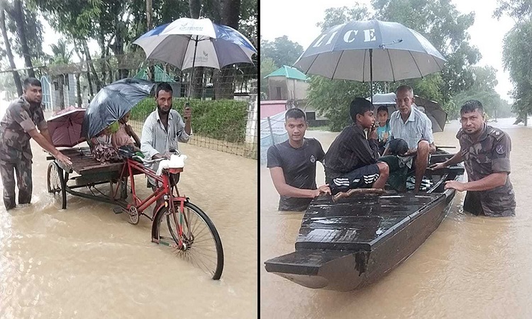 ফেনীতে স্মরণকালের ভয়াবহ বন্যা, উদ্ধারে সেনাবাহিনী-বিজিবি