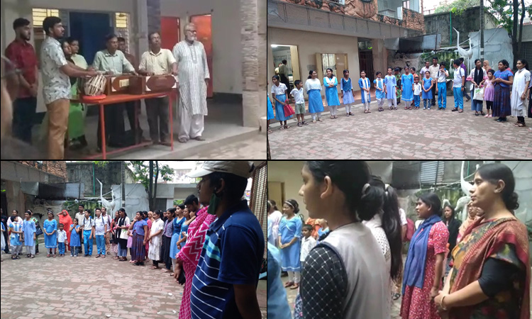 গেণ্ডারিয়া কিশলয় কঁচিকাচার মেলার উদ্যোগে সমবেত কণ্ঠে জাতীয় সংগীত