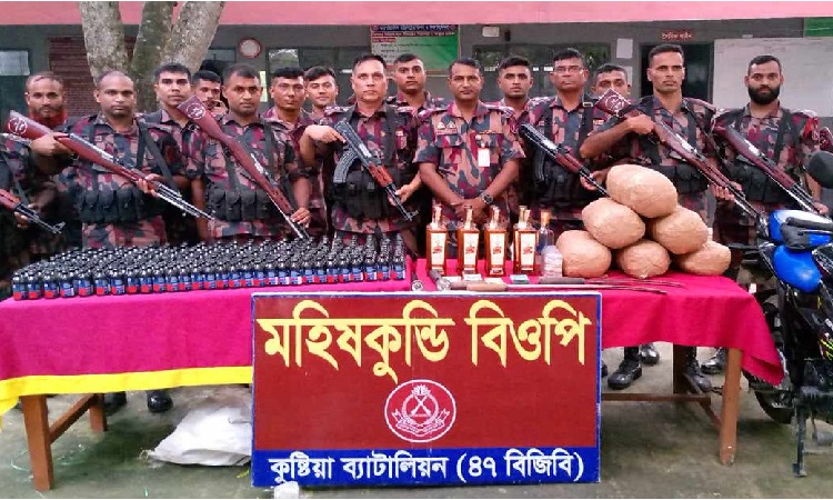 বিজিবির অভিযানে বিপুল পরিমাণ মাদক ও দেশীয় অস্ত্র উদ্ধার