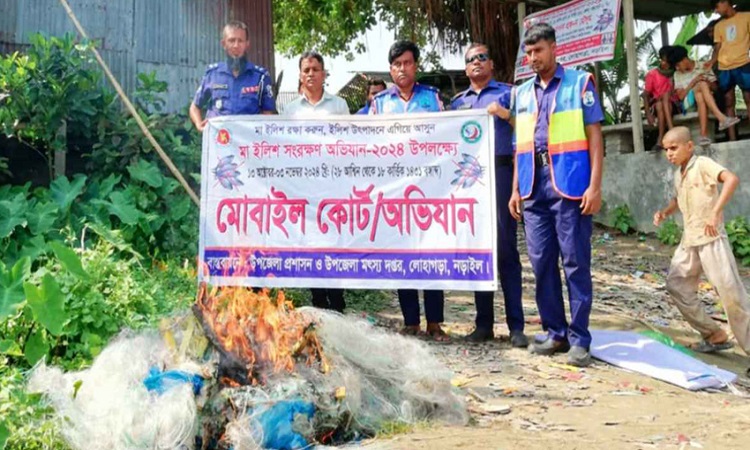 নড়াইলের লোহাগড়ায় কারেন্ট জাল পুড়িয়ে ধ্বং