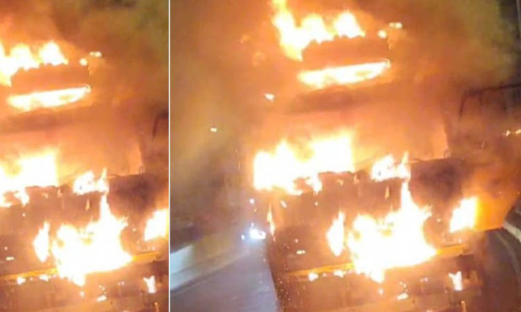 মধ্যরাতে হানিফ ফ্লাইওভারে পুড়ল ট্রাক