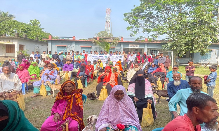 বন্যায় ক্ষতিগ্রস্ত ৯৩ পরিবারকে ছাগলসহ সবজি চারা বিতরণ