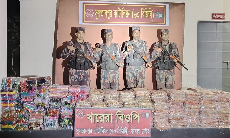 বিজিবির হাতে অর্ধকোটি টাকার ভারতীয় শাড়ি জব্দ
