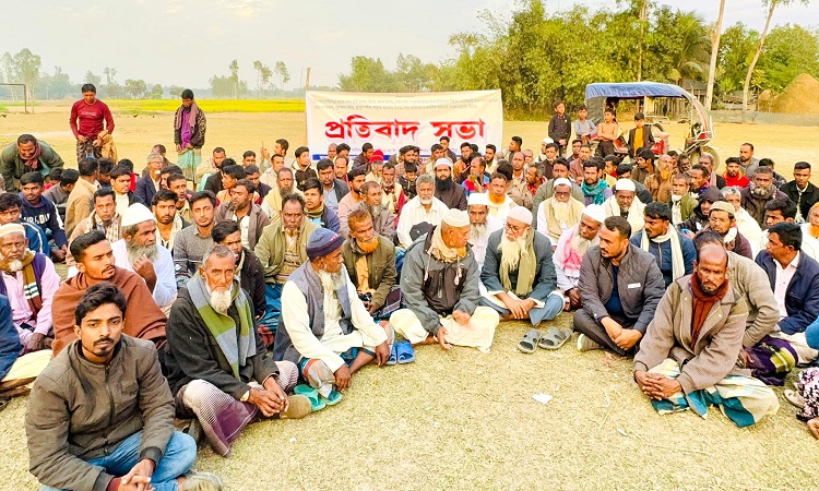 সিংড়ায়  নকল মূর্তি ও মাদক ব্যবসা বন্ধের দাবিতে প্রতিবাদ সভা
