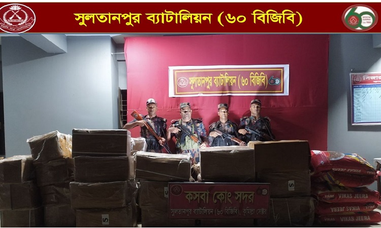 ব্রাহ্মণবাড়িয়ায় বিপুল পরিমাণ ভারতীয় অবৈধ মালামাল জব্দ