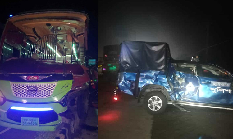দাঁড়িয়ে থাকা ট্রাক ও পুলিশ ভ্যানে বাসের ধাক্কা, নিহত ২