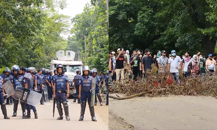 জাবিতে মুখোমুখি পুলিশ ও কোটাবিরোধীরা