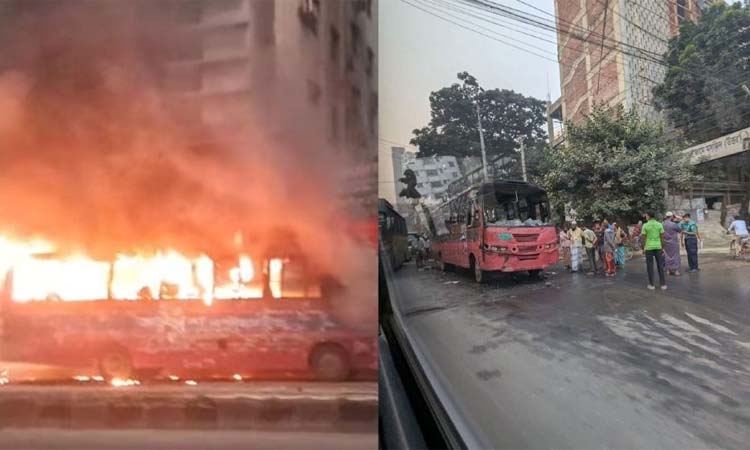 রাজধানীতে দুই বাসে আগুন