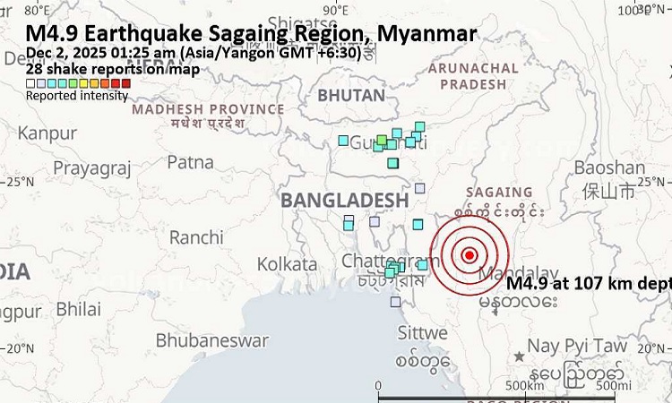 ৪.৯ মাত্রার ভূমিকম্পে কাঁপলো কক্সবাজার