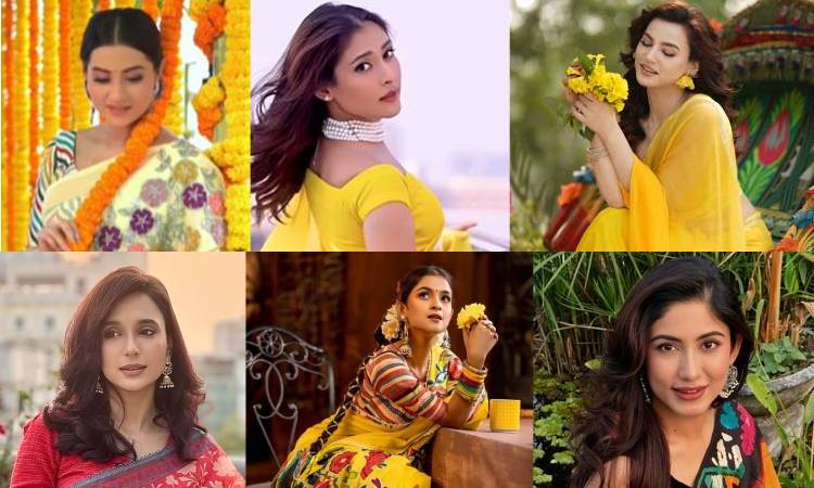 বাসন্তী শাড়িতে তারকাদের বসন্ত বিলাস