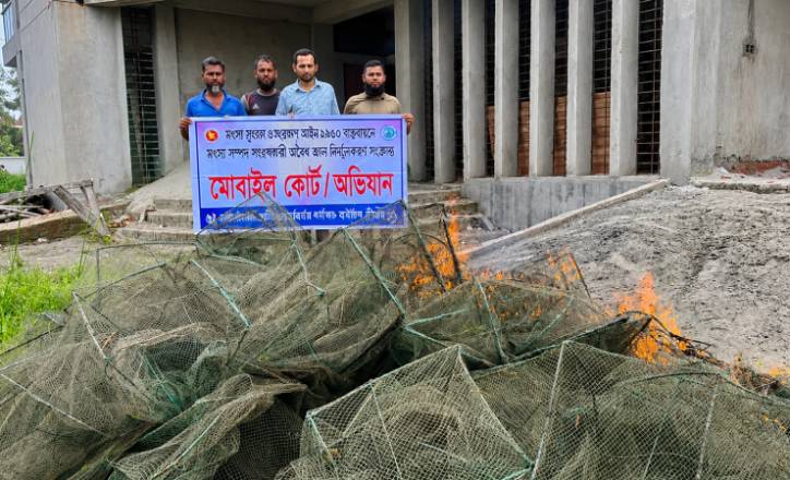 কাউখালীতে ৫ হাজার মিটার নিষিদ্ধ চায়না জাল ধ্বংস