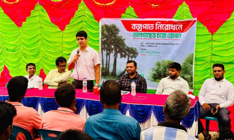 সিংড়ায় বজ্রপাত প্রতিরোধে তালগাছের চারা রোপণ ও সচেতনতা সভা