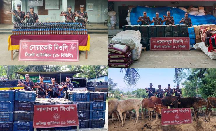 সিলেট সীমান্তে ৬১ লাখ টাকার চোরাচালানি মালামাল জব্দ